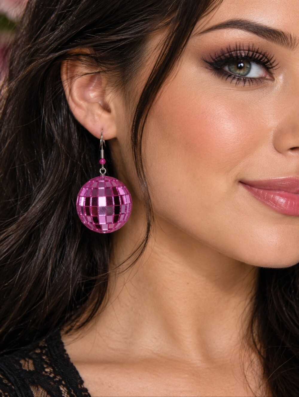 Dolls Kill Vibrant Pink Disco Ball Earrings Mini Mirror Tile Fashion Accessories